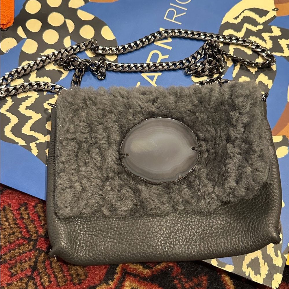 Evoke Stone Crossbody, Aspen boutique, faux fur, grey stone